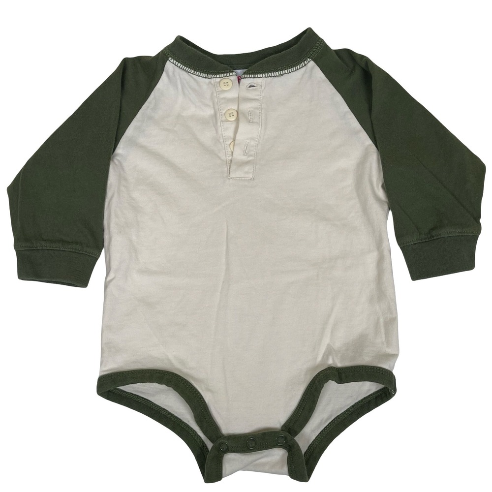 Vintage Okie Dokie Baby Boys Olive Green Raglan‎ Henley One Piece 12M 90s Y2K